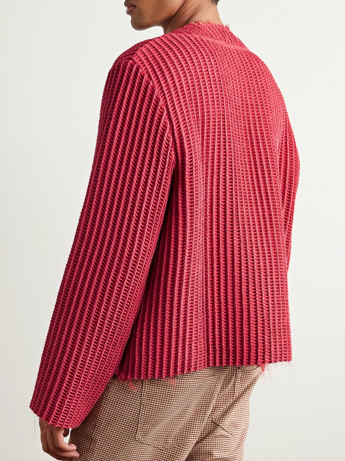 Séfr - Agustin Distressed Waffle-Knit Cotton-Blend Sweater - Red