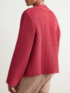 Séfr - Agustin Distressed Waffle-Knit Cotton-Blend Sweater - Red