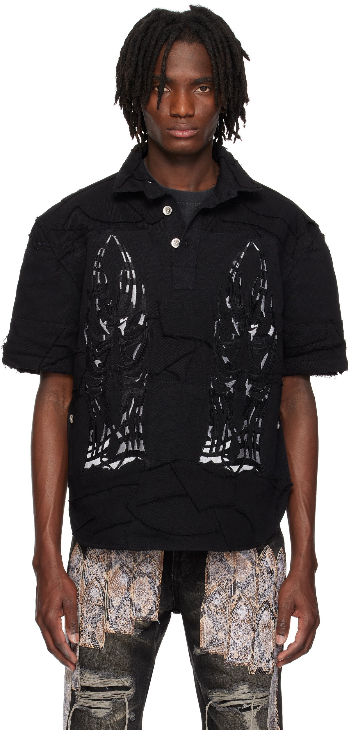 Who Decides War Black 'WDW' Winged Denim Polo