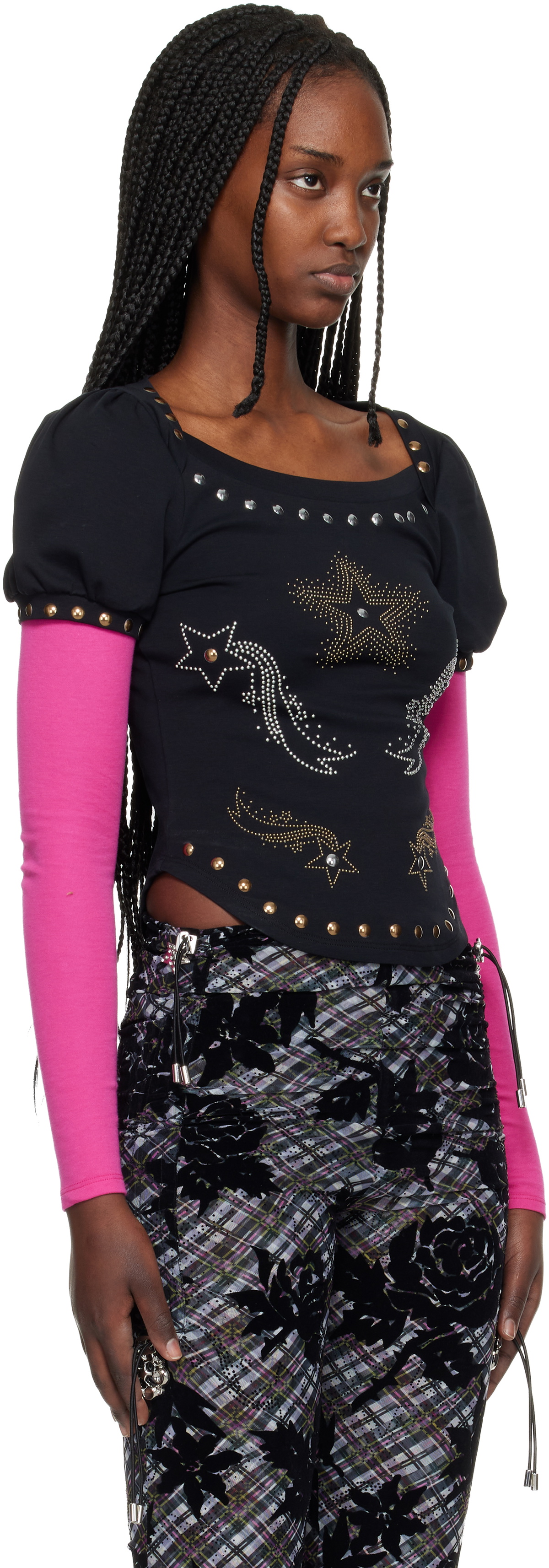 Chopova Lowena Black & Pink Janine Jersey Top
