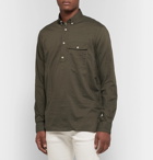 Incotex - Slim-Fit Button-Down Collar Cotton Half-Placket Shirt - Army green