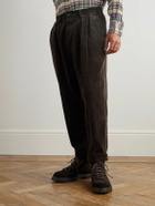 Beams Plus - Cropped Pleated Cotton-Corduroy Trousers - Brown