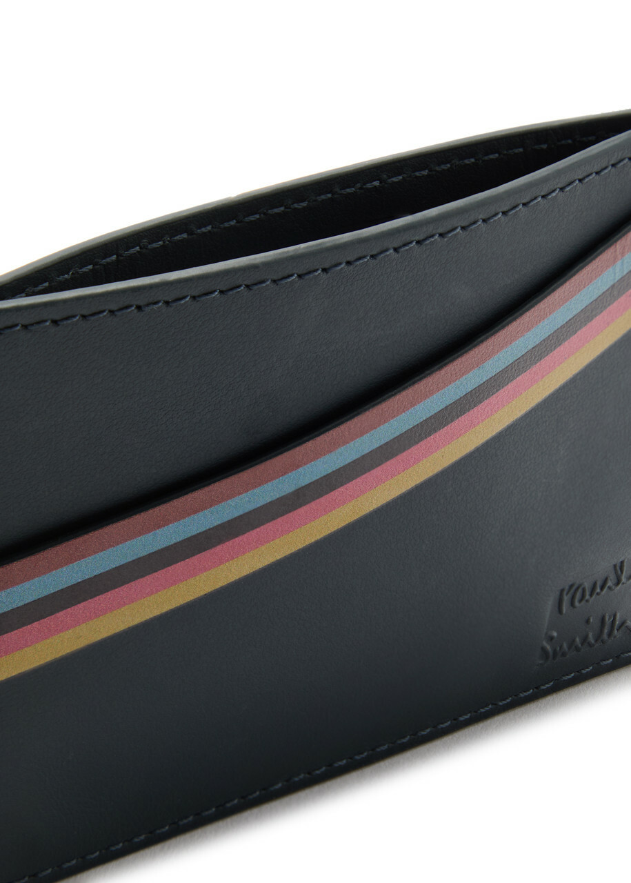 Paul Smith Stripe-print Leather Card Holder - Navy - One Size