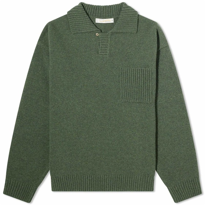 Photo: FrizmWORKS Men's Collar Knit Pullover Sweater in Forest Green