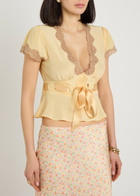 Rixo Daniela Lace-trim Silk top Yellow