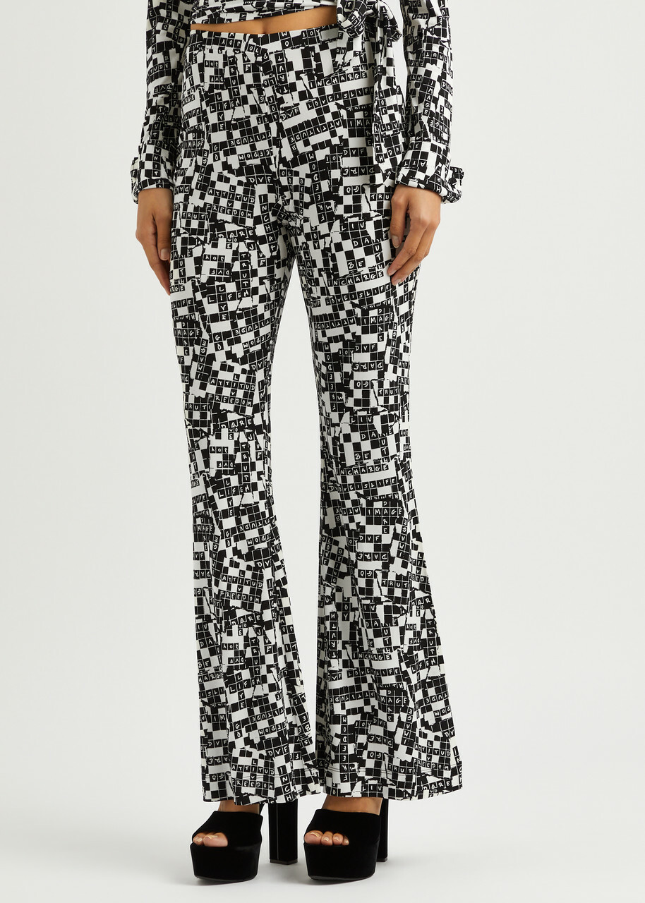 Diane Von Furstenberg Brooklyn Printed Flared Jersey Trousers Black And White