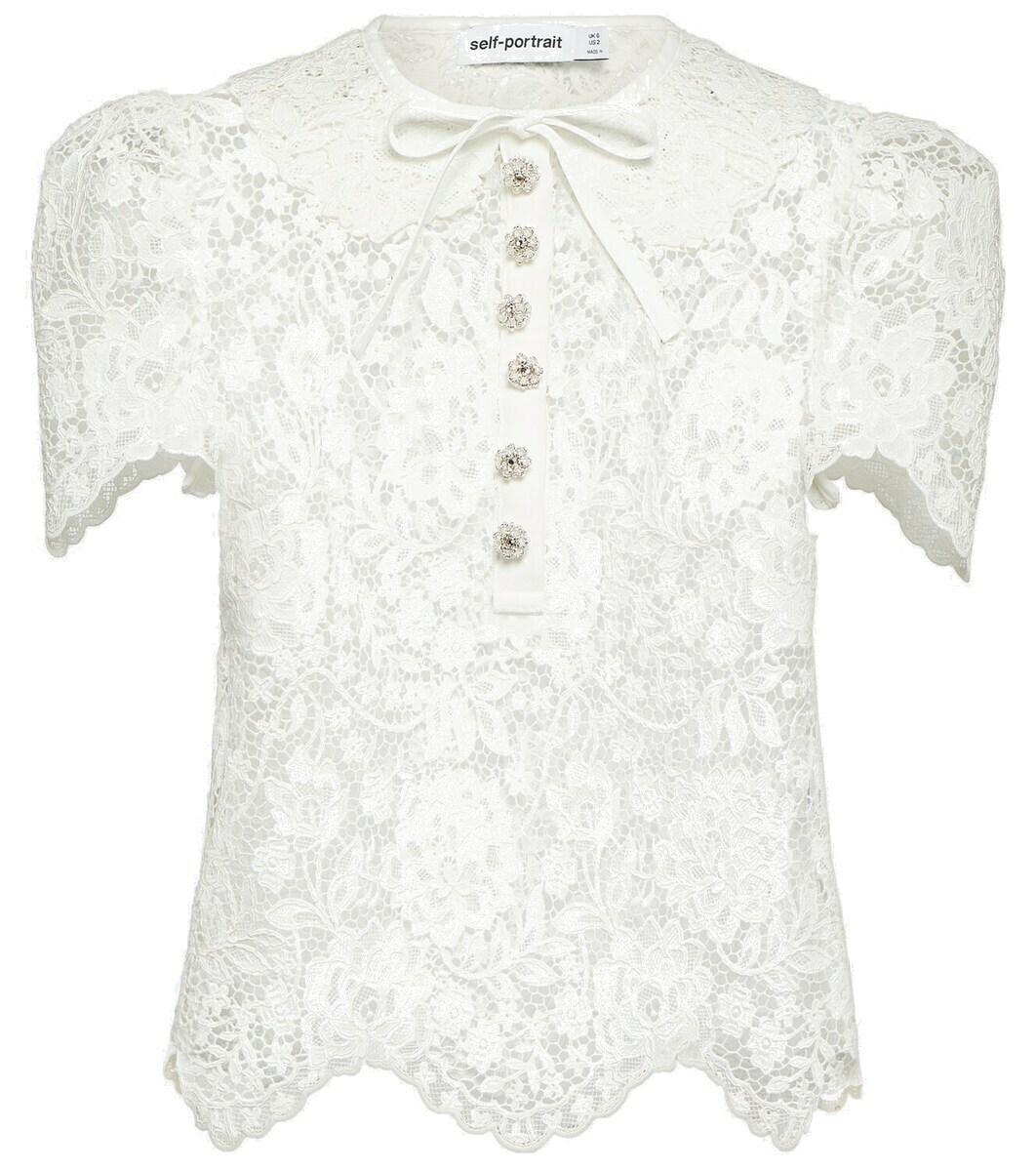 【SELF PORTRAIT】関税込★LACE TOP WITH PUFF SLEEVES Self-Portrait Embellished lace top Self-Portrait