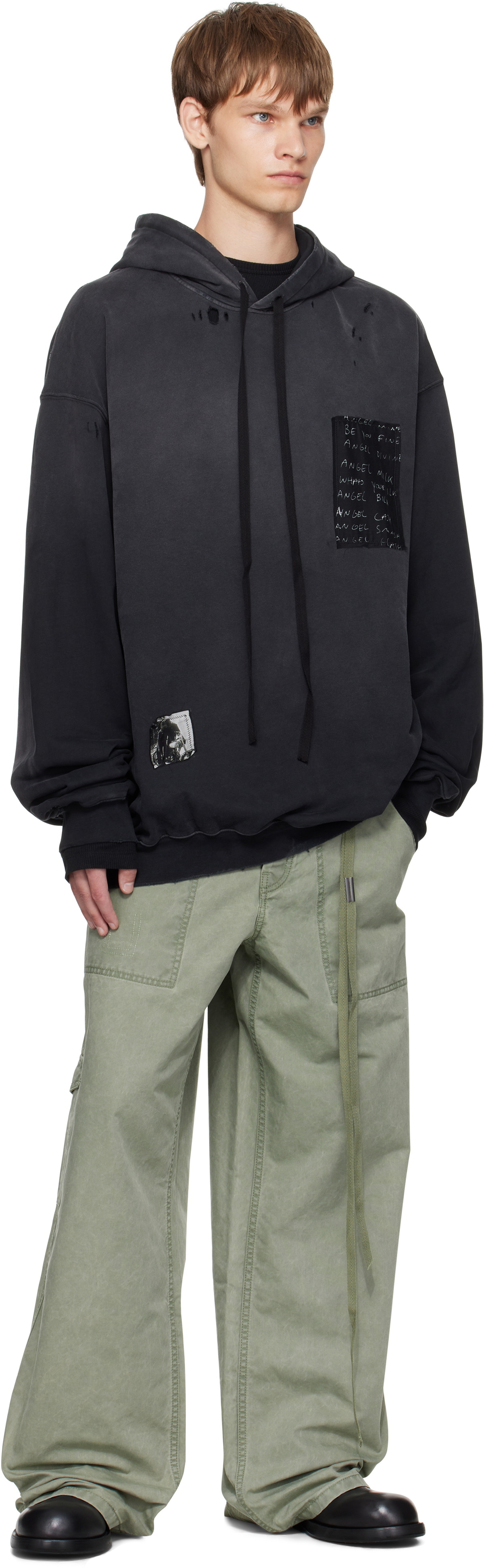 Ann Demeulemeester Black Ollie High-Comfort Printed Patches Hoodie
