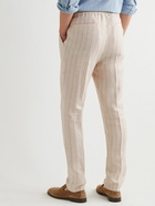 Brunello Cucinelli - Straight-Leg Pleated Pinstriped Linen-Blend Drawstring Trousers - Neutrals