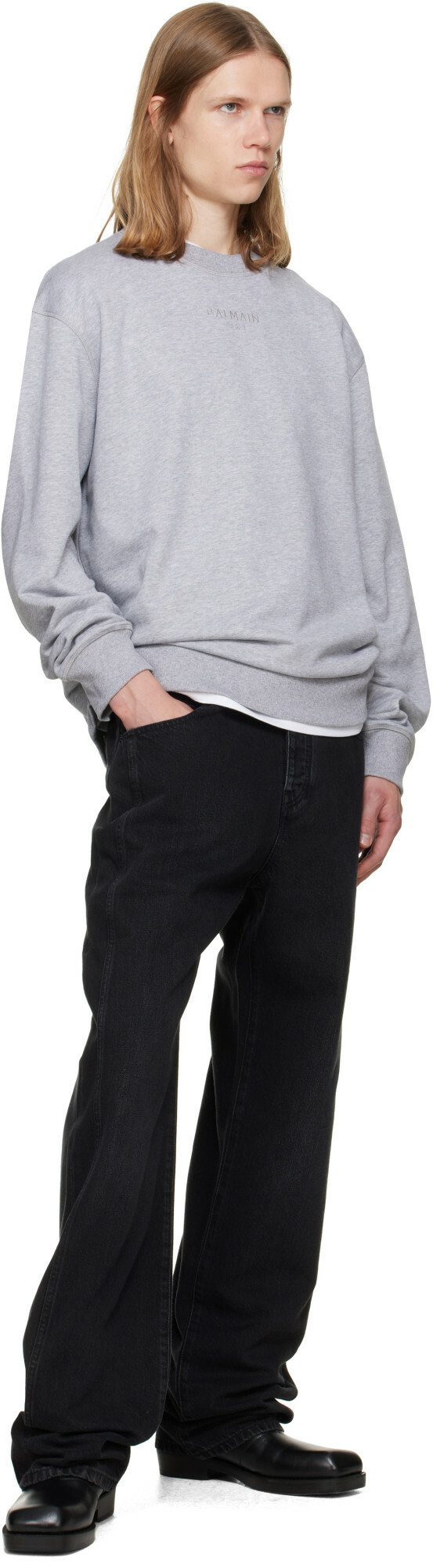 BALMAIN Gray Embroidered 'Balmain Paris' Sweatshirt