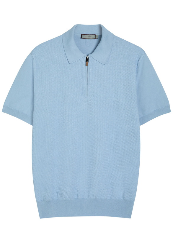 Photo: Canali Panelled Cotton Polo Light Blue