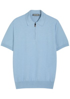 Canali Panelled Cotton Polo Light Blue