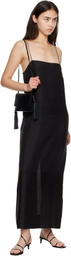 St. Agni Black 90s Silk Twill Slip Midi Dress