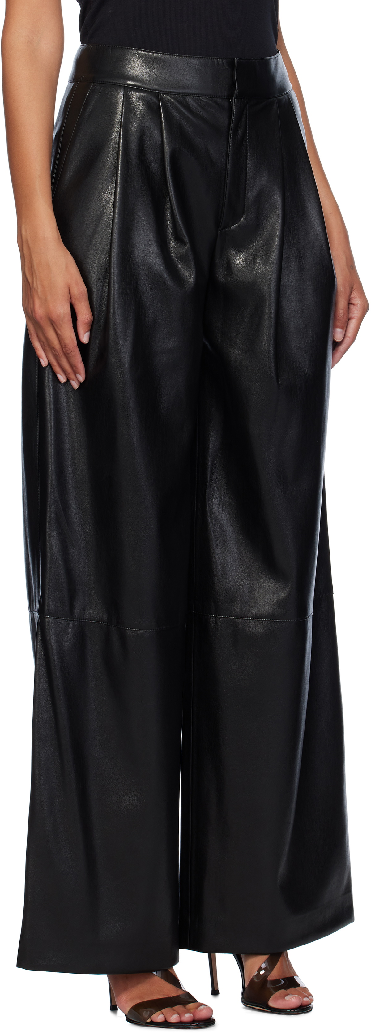 BOSS Black Pleat-Front Relaxed-Fit Faux-Leather Trousers