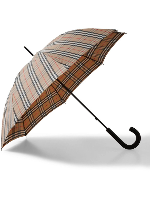 Photo: Burberry - Checked Leather-Handle Umbrella