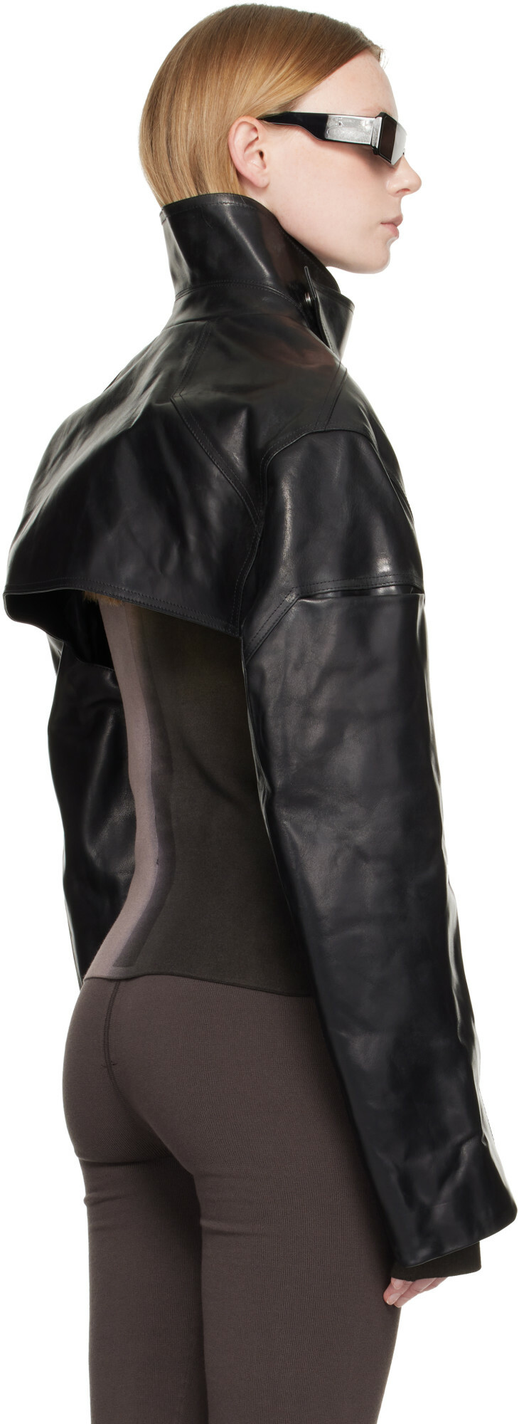 Rick Owens Black Tower Mac Cropped Leather Jacket