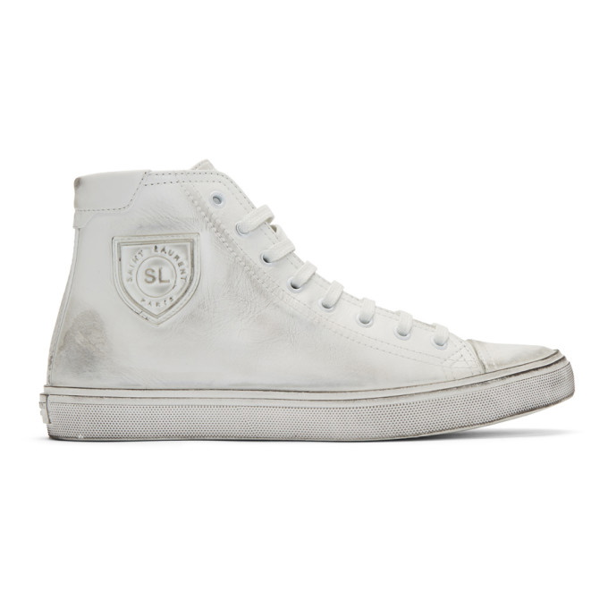 Photo: Saint Laurent White Distressed Jersey Sneakers