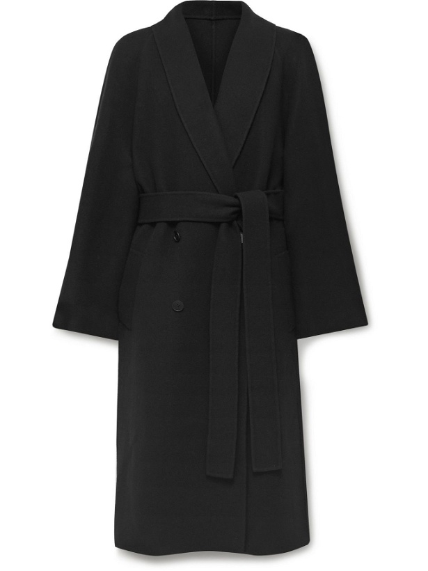 Photo: The Row - Ferro Shawl-Collar Belted Double-Breasted Wool-Blend Felt Coat - Black