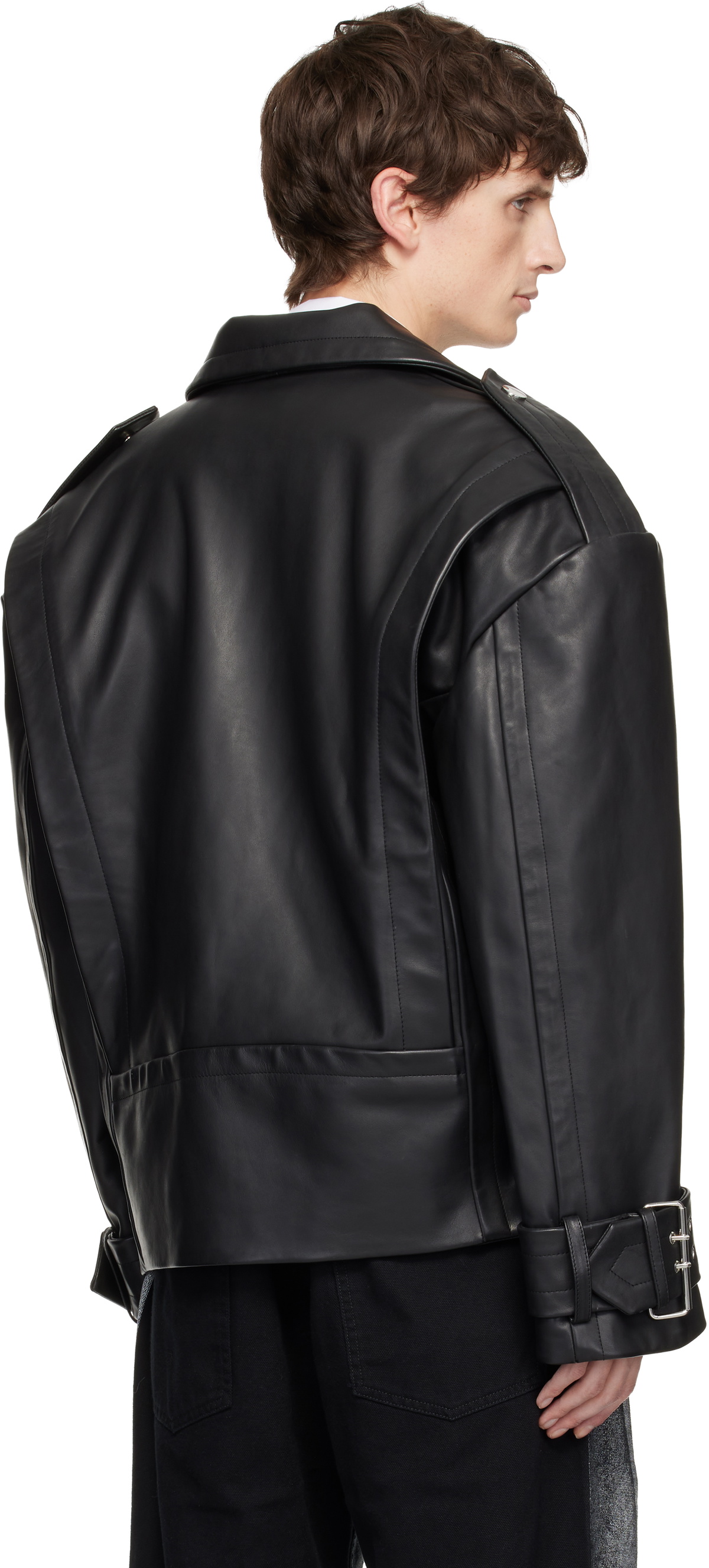 VAQUERA Black Oversized Moto Leather Jacket