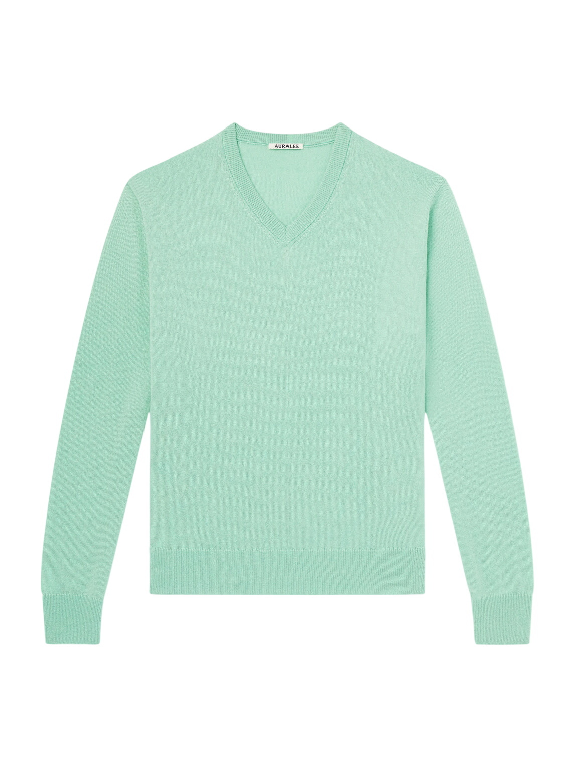 Auralee Men's Cotton Cashmere Cord Knit Cardigan in Lime/Navy Auralee