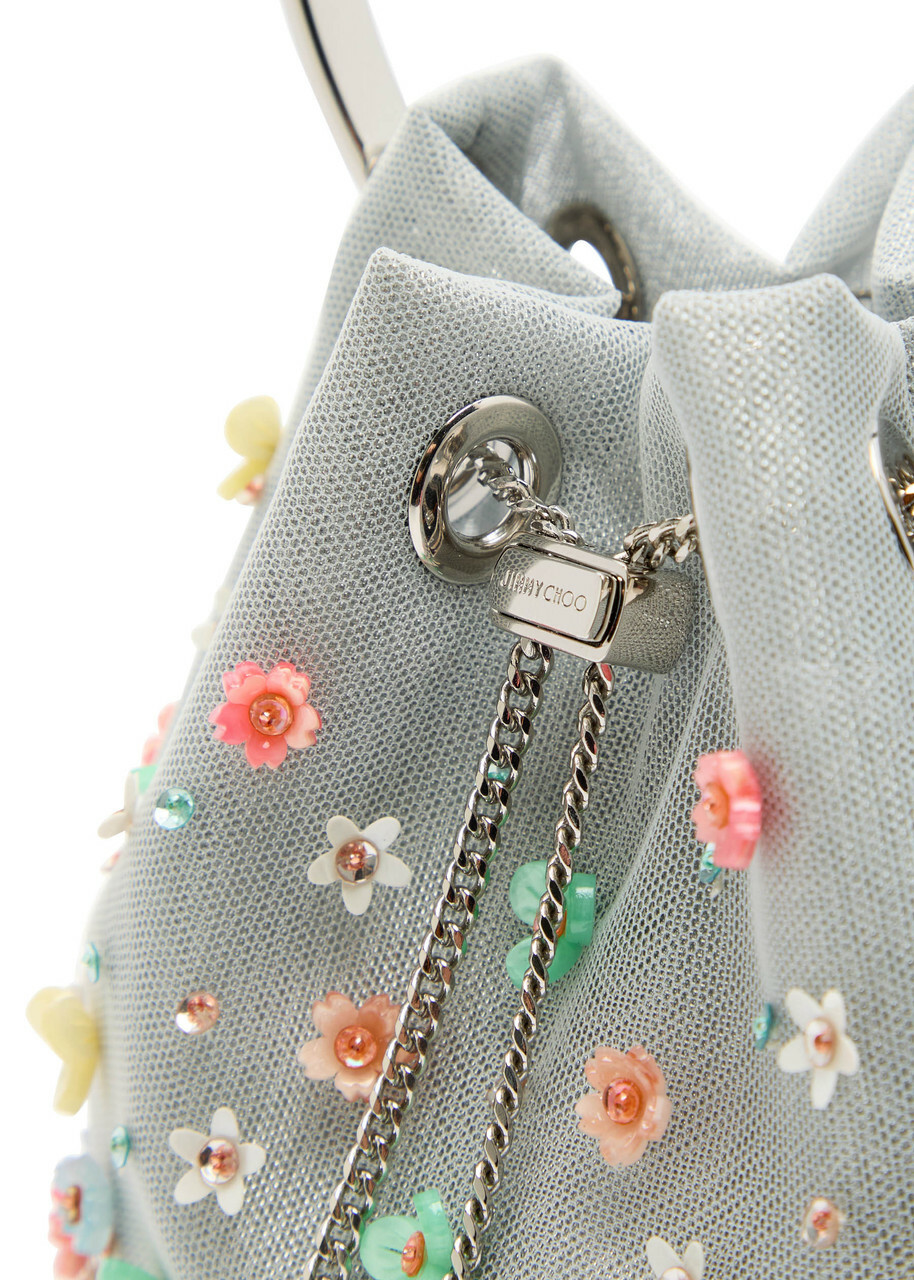 Jimmy Choo Bon Bon Floral-embellished Mesh Bucket bag - Silver - One Size