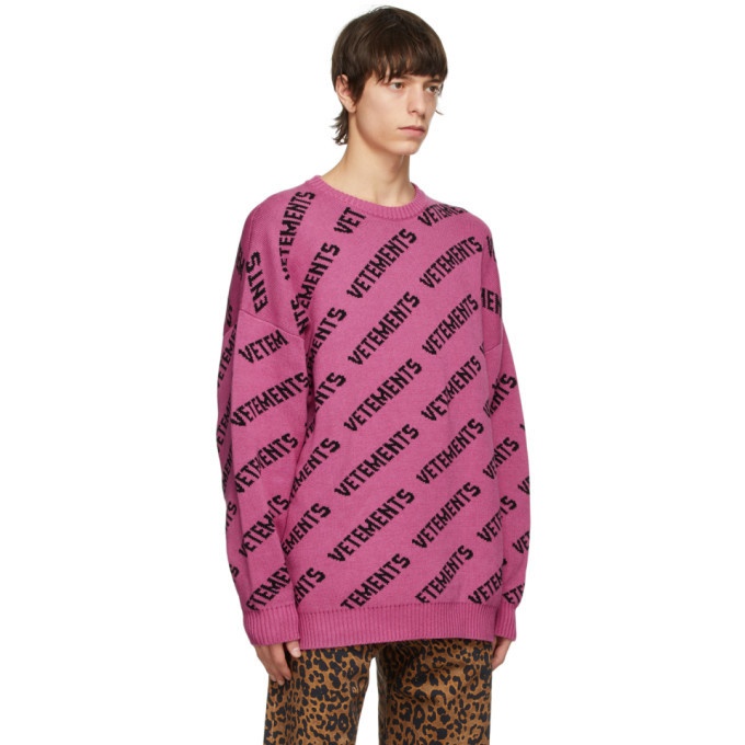 VETEMENTS Pink All-Over Logo Sweater Vetements