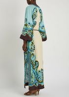 Alemais Natalia Printed Belted Linen Midi Dress Cream