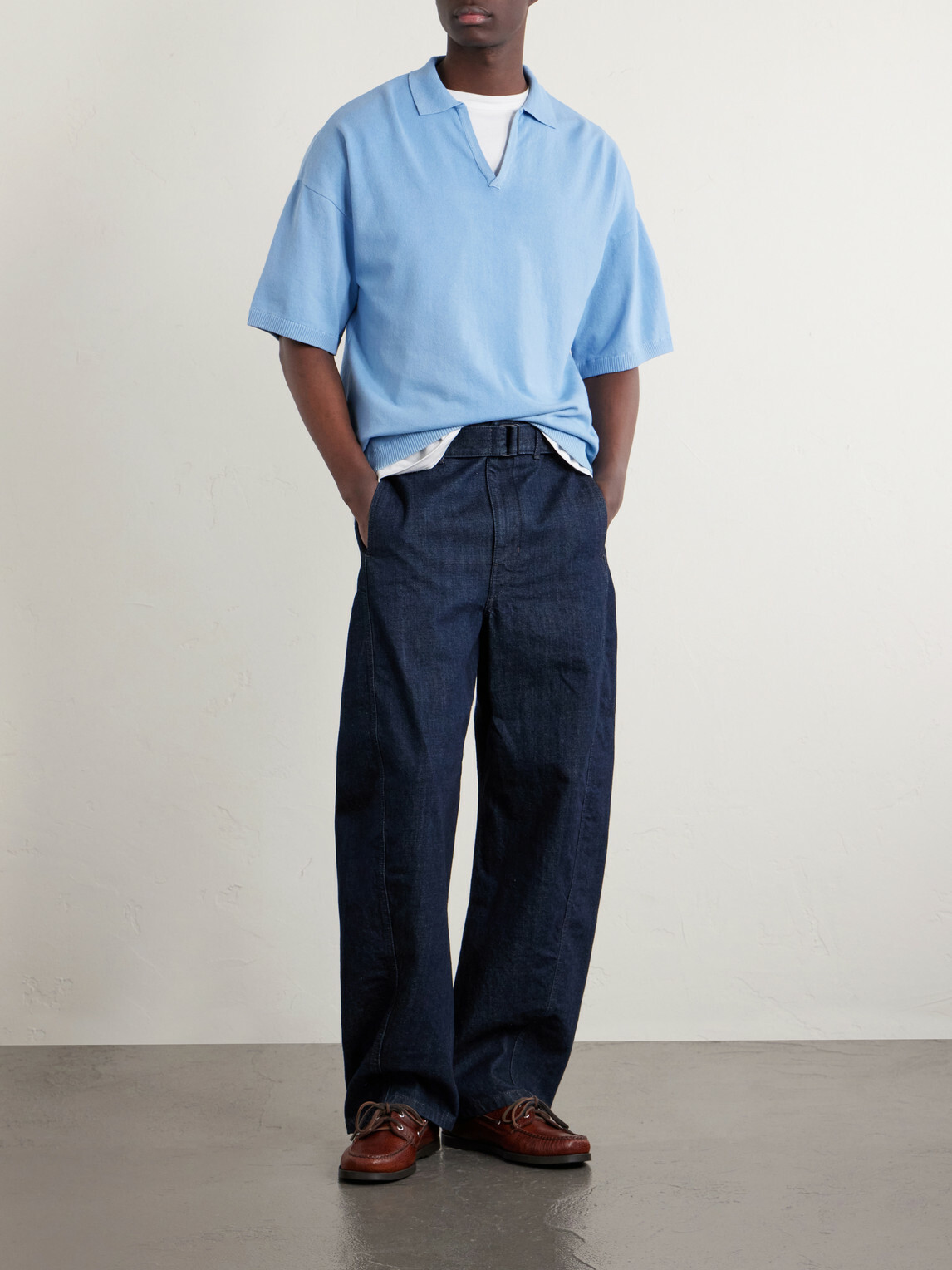 Blue Blue Japan - Knitted Polo Shirt - Blue