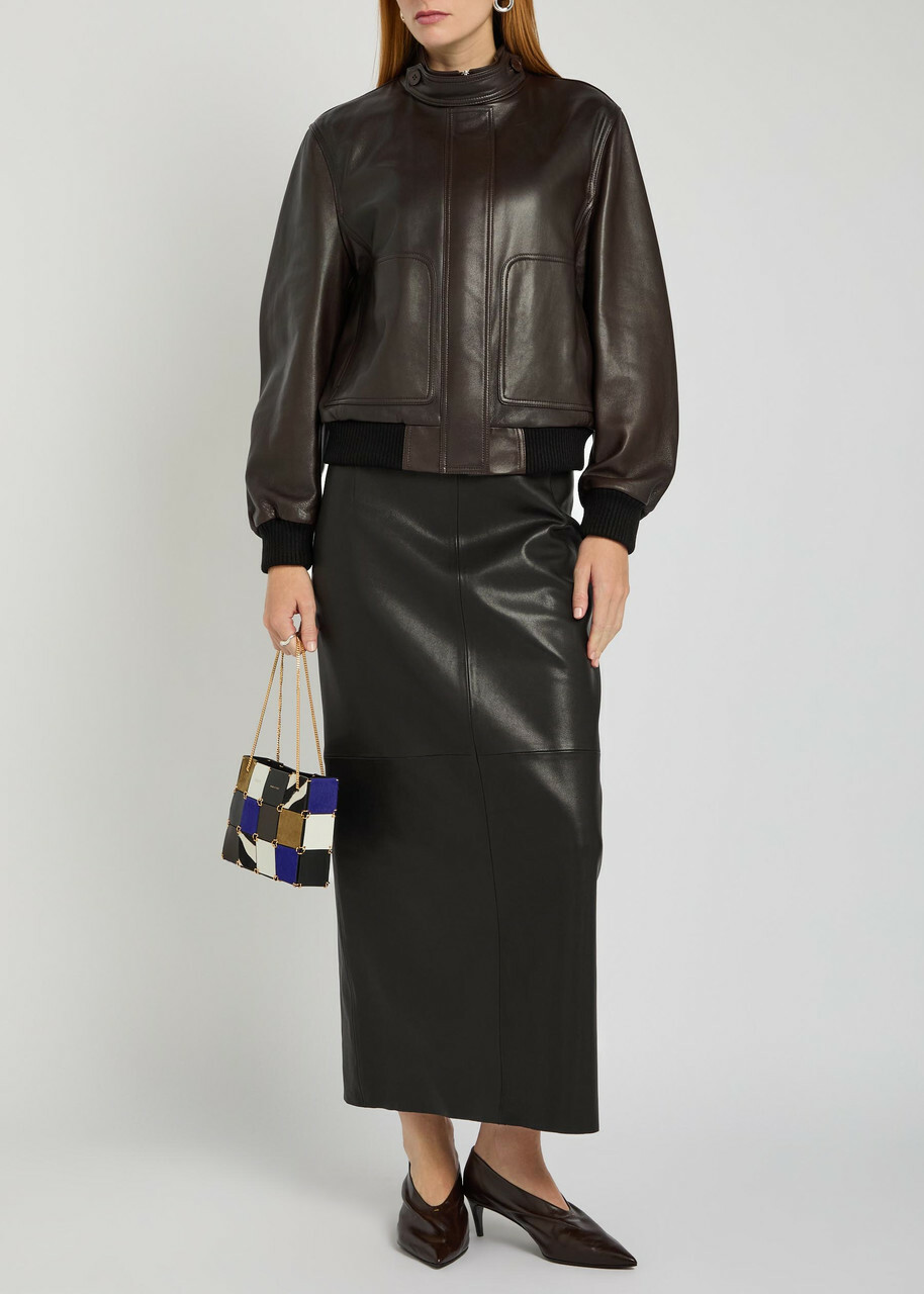 Nour Hammour Selly Suede Midi Skirt Black