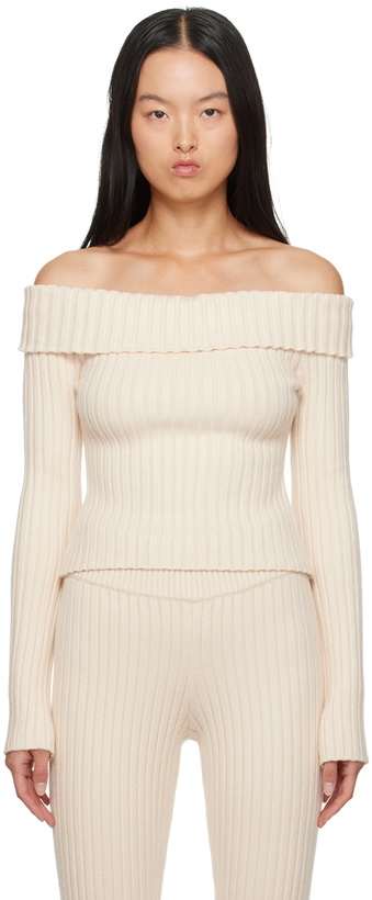 Photo: GUIZIO Off-White Thalia Off Shoulder Sweater