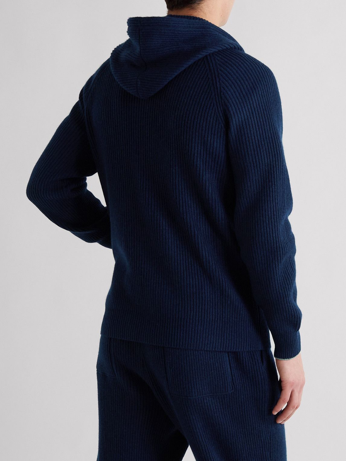Logo-Embroidered Ribbed Cashmere Zip-Up Hoodie