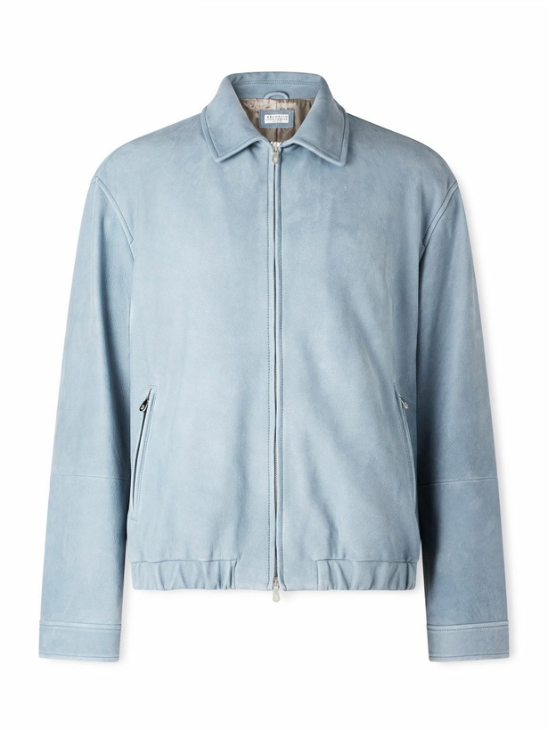Photo: Brunello Cucinelli - Suede Blouson Jacket - Blue