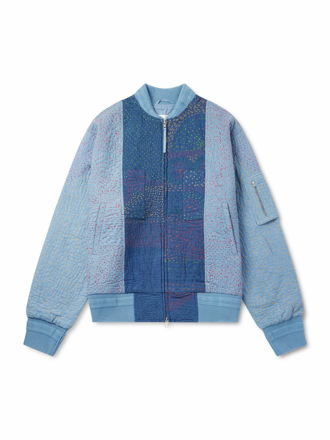Kardo - Max Kantha-Embroidered Cotton Bomber Jacket - Blue