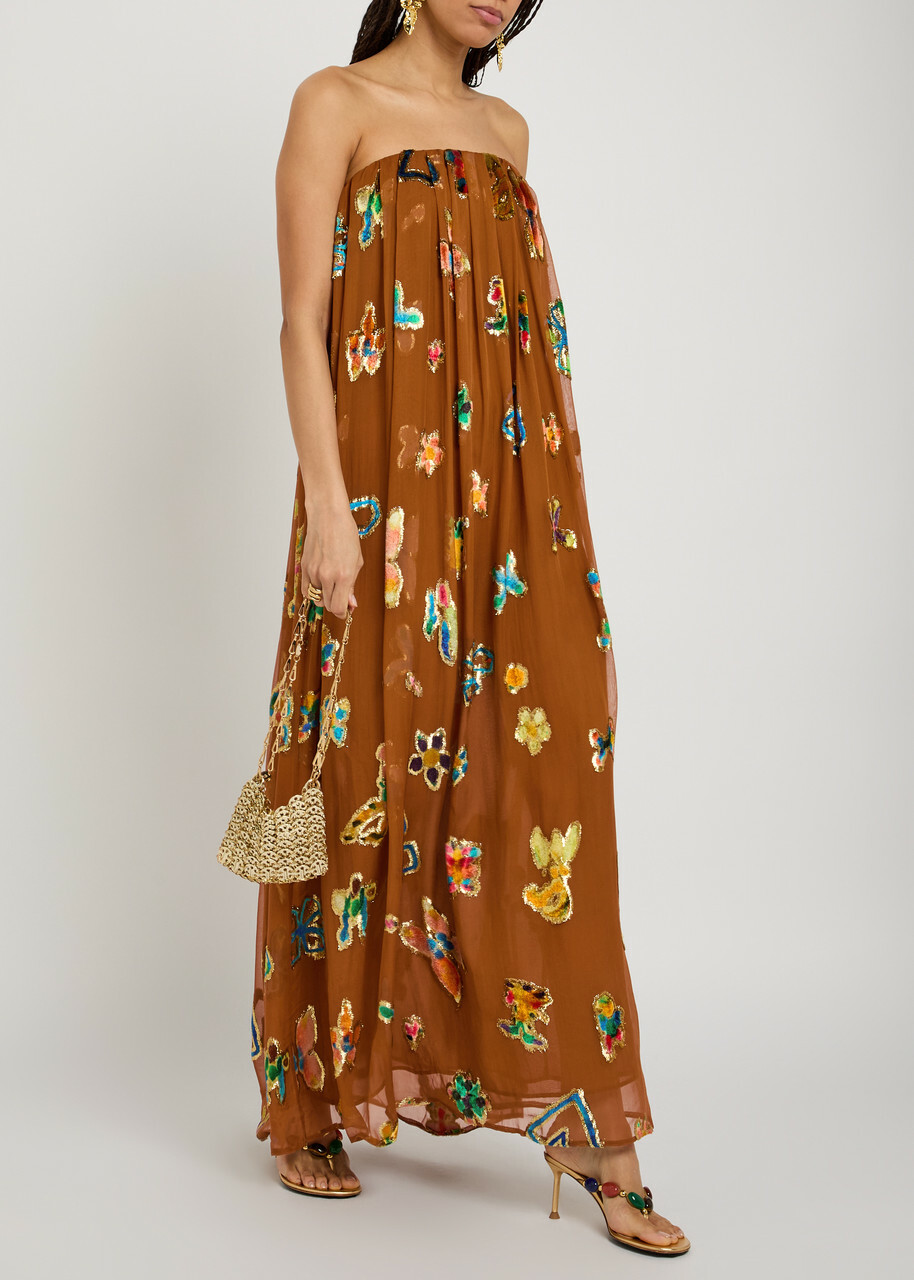 Alemais Devoré Silk-blend Maxi Dress Bronze
