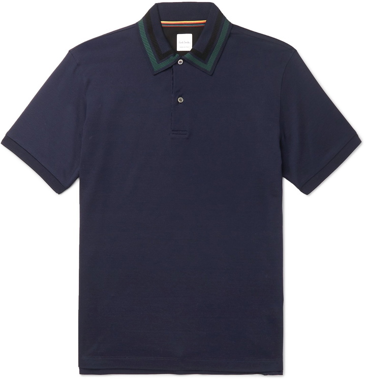 Photo: Paul Smith - Contrast-Tipped Cotton-Piqué Polo Shirt - Blue