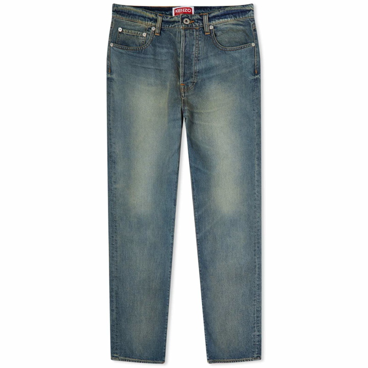 Photo: Kenzo Paris Men's Kenzo Stone Bleach Asagao Straight Jeans in Stone Dirty Blue Denim