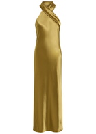 Galvan Pandora Cascading Satin Maxi Dress Green