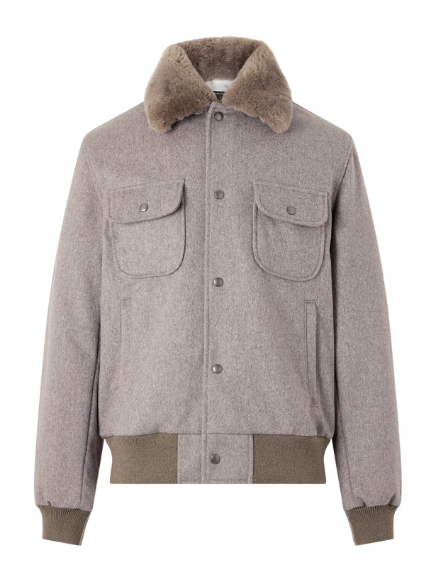 Photo: Golden Bear - Sherling Trim Wool Bomber Jacket - Brown