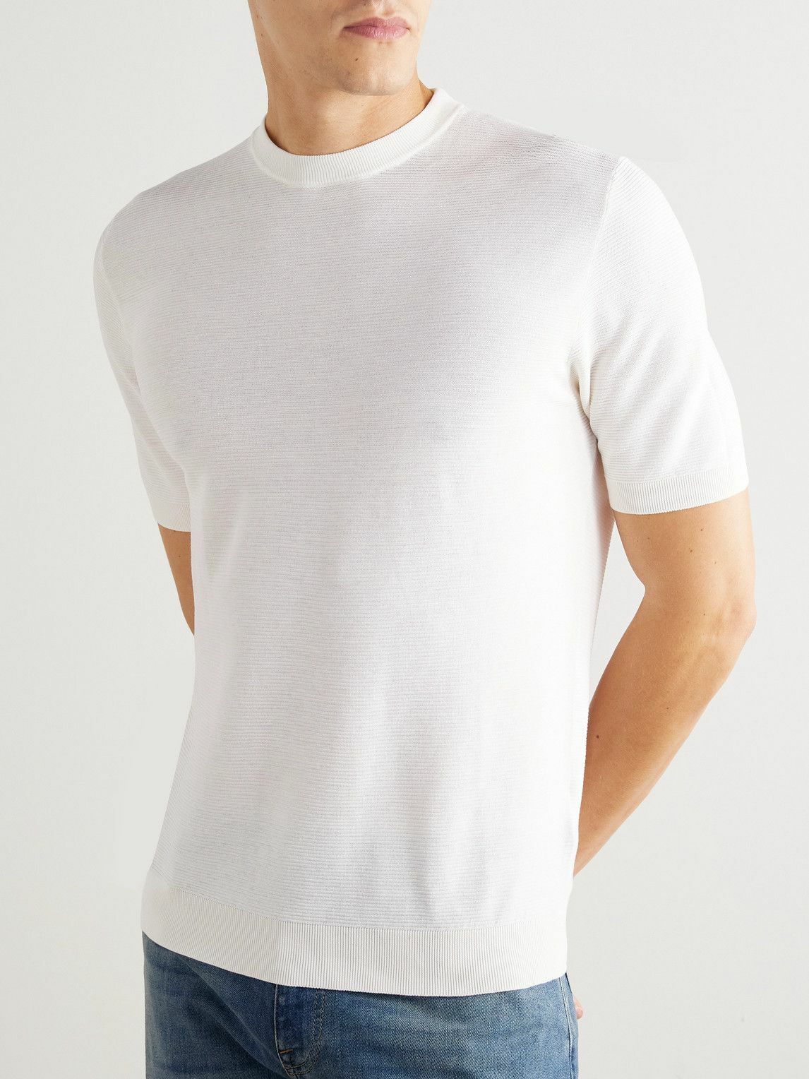 Eleventy - Slim-Fit Ribbed Cotton T-Shirt - White