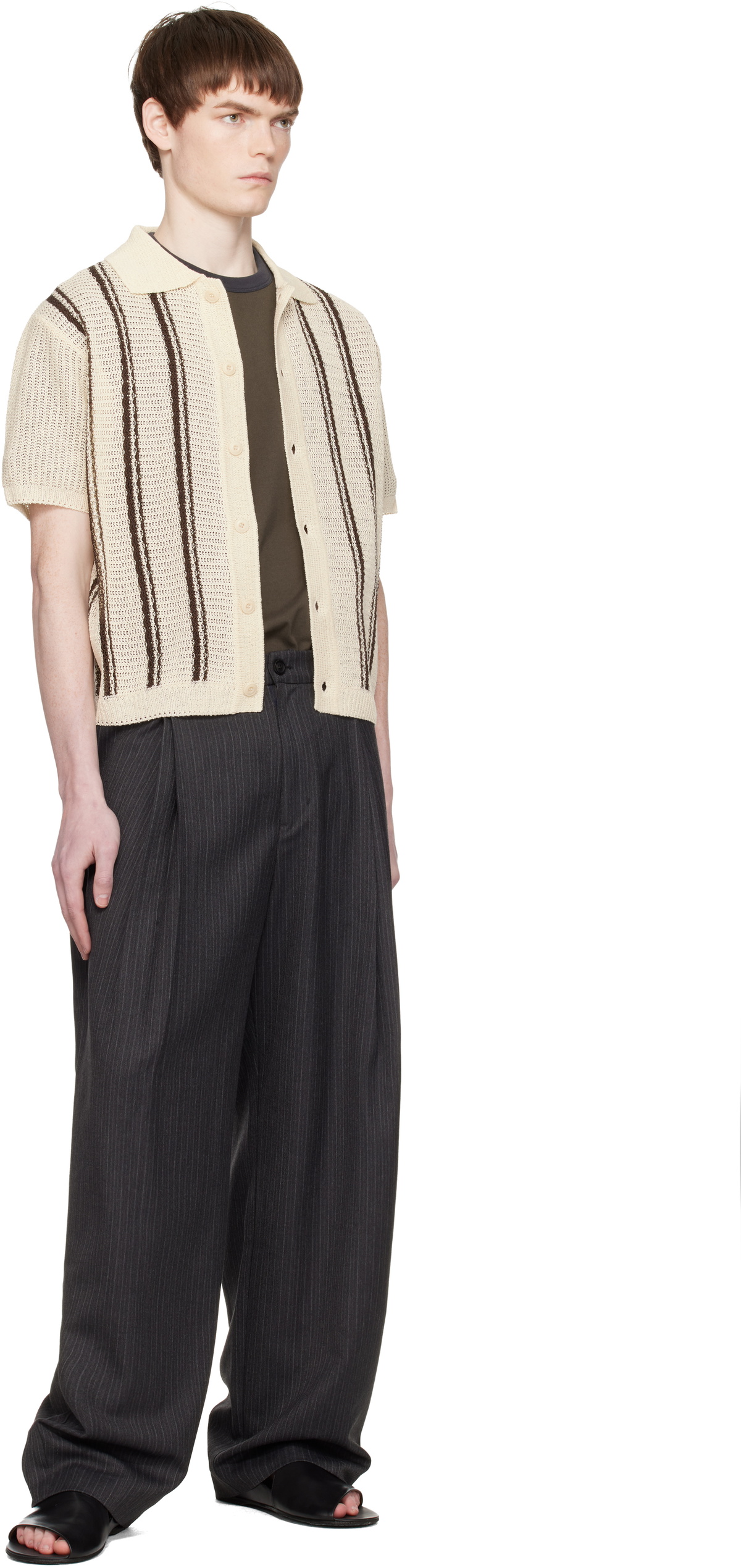 COOR Gray Stripe Wool Blend Pleated Trousers