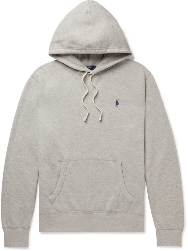 Photo: POLO RALPH LAUREN - Logo-Embroidered Cotton-Blend Jersey Hoodie - Gray