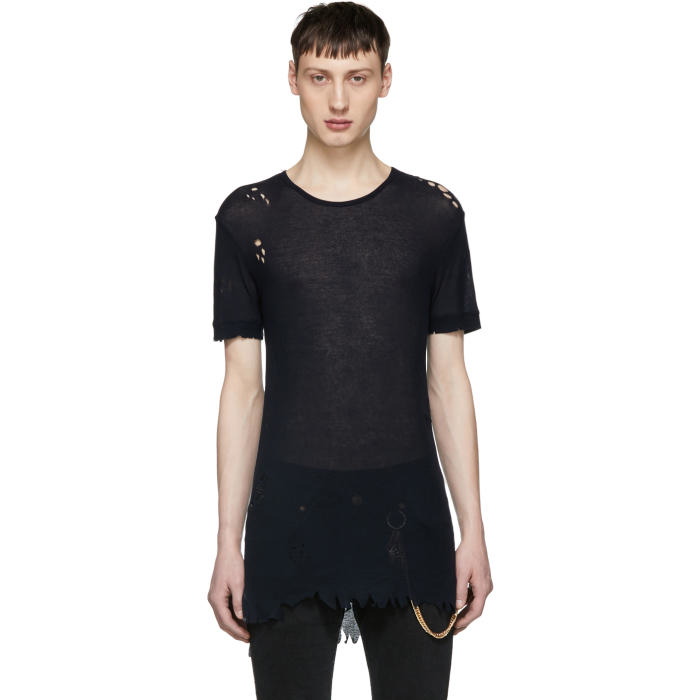 Photo: Balmain Navy Destroyed T-Shirt 