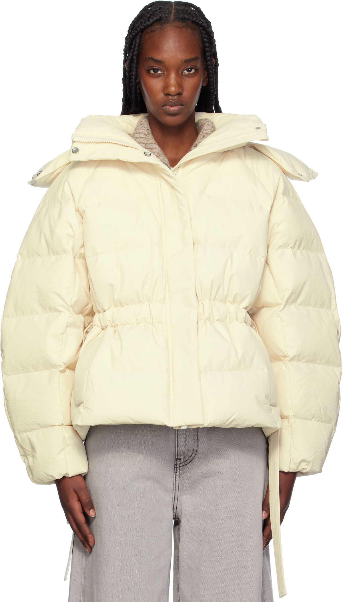 GANNI Beige Tech Oversized Down Puffer Jacket GANNI