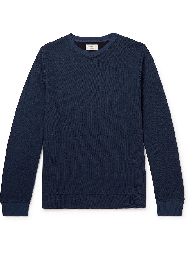 Photo: Oliver Spencer Loungewear - Ribbed Recycled Cotton-Jersey Sweatshirt - Blue