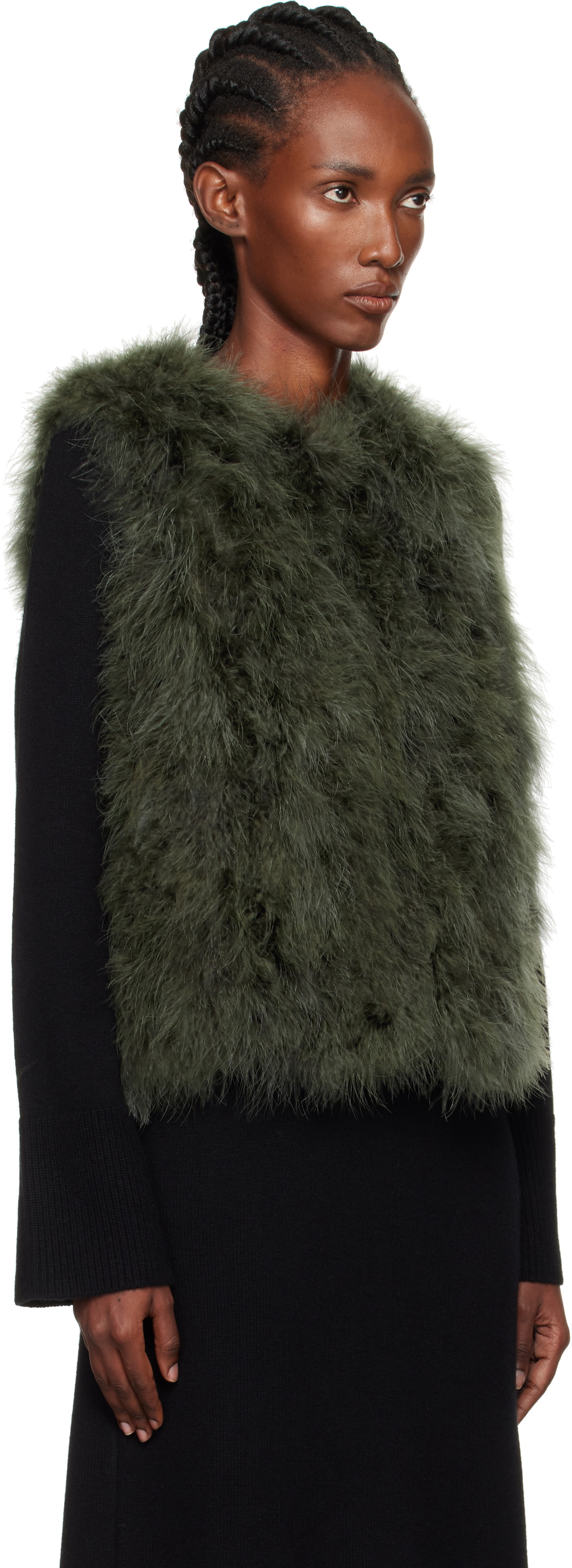 Yves Salomon Green Cropped Feather Vest