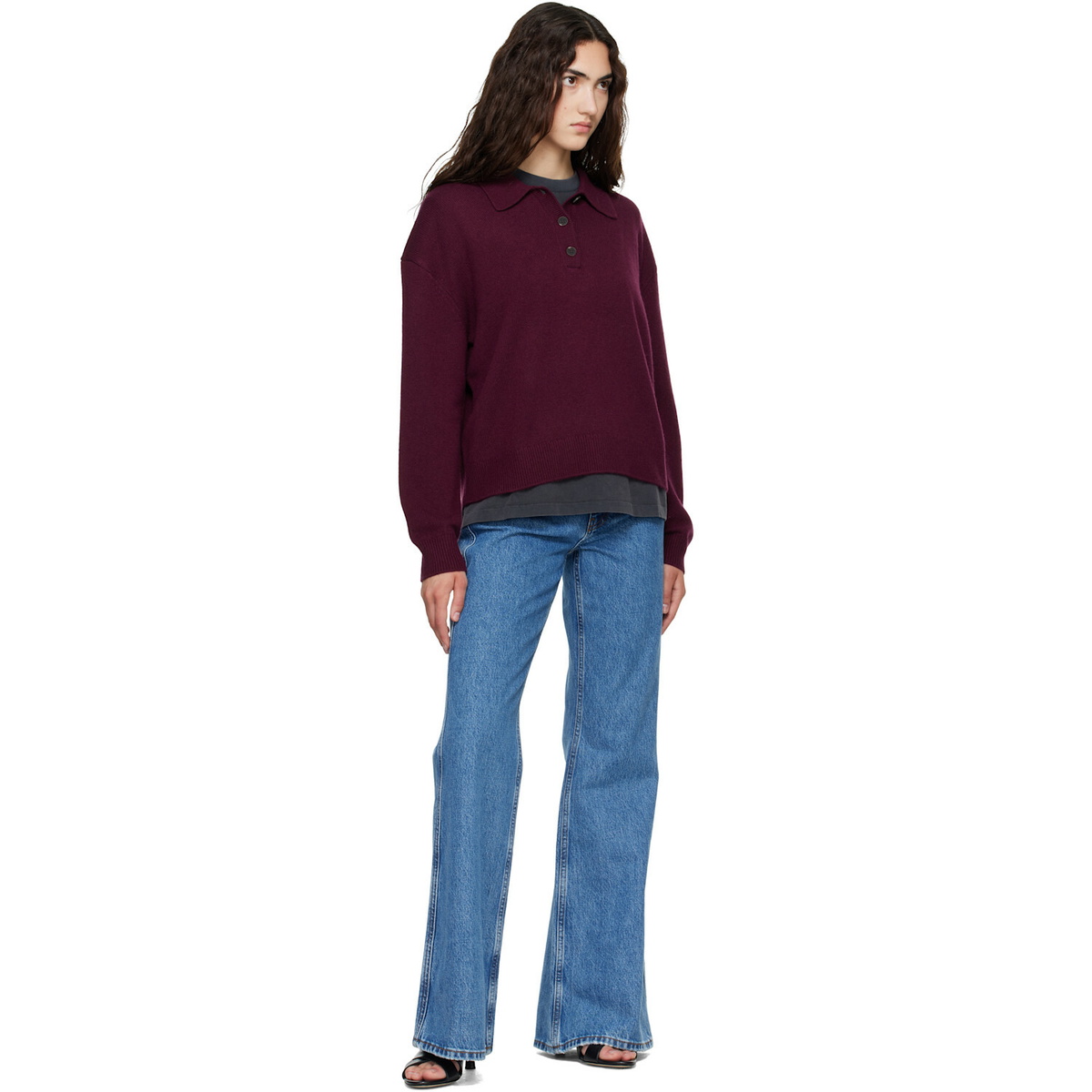 ANINE BING Burgundy Lee Polo