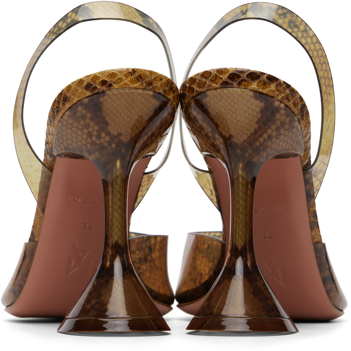 Amina Muaddi Brown Holli Glass Sling 95 Heels