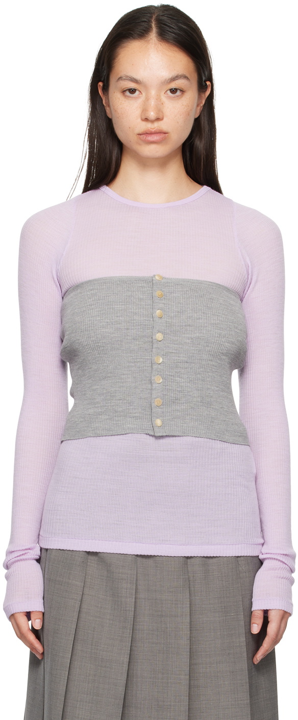 AURALEE Gray Super Fine Wool High Gauge Rib Knit Bandeau Top Auralee