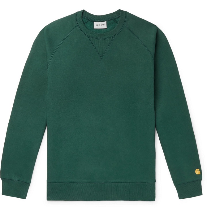 Photo: Carhartt WIP - Chase Logo-Embroidered Fleece-Back Cotton-Jersey Sweatshirt - Green