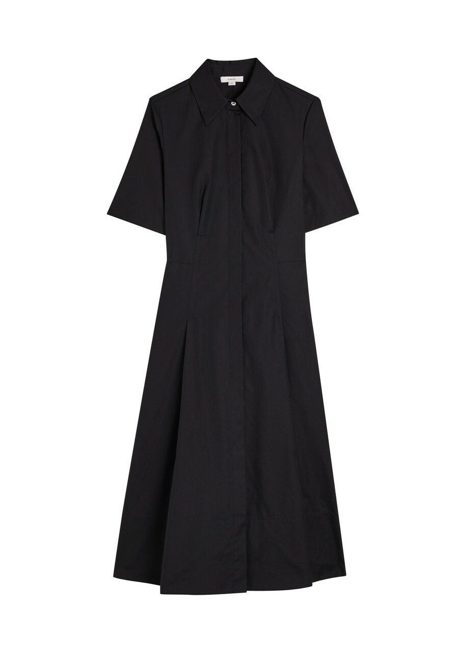 Vince Pleated Cotton-poplin Shirt Dress Black Vince